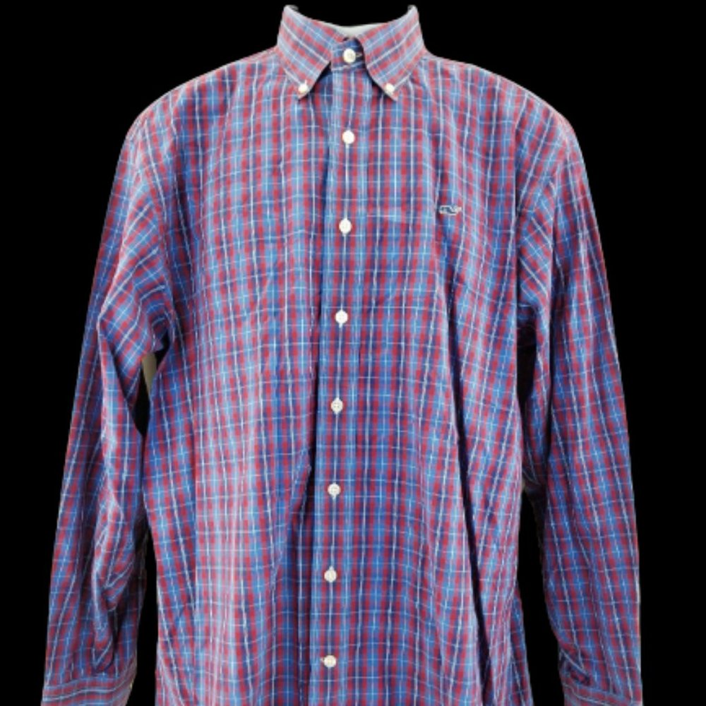Vineyard Vines Whale Shirt Mens button Up Preppy Shirt Multi Plaid Sz M 2 of